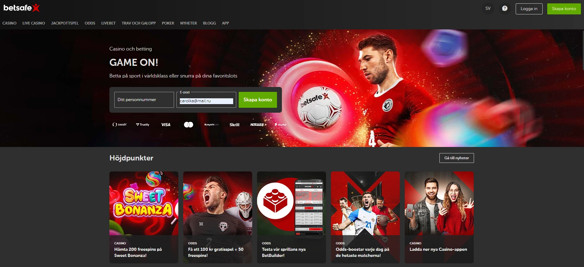 betsafe casino screen